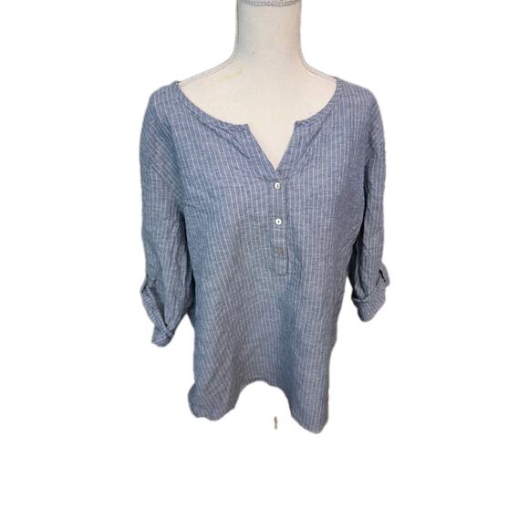 Linen Blend by Hester & Orchard 3/4 Sleeve Popover Tunic Shirt Blouse Top XL - Picture 1 of 12